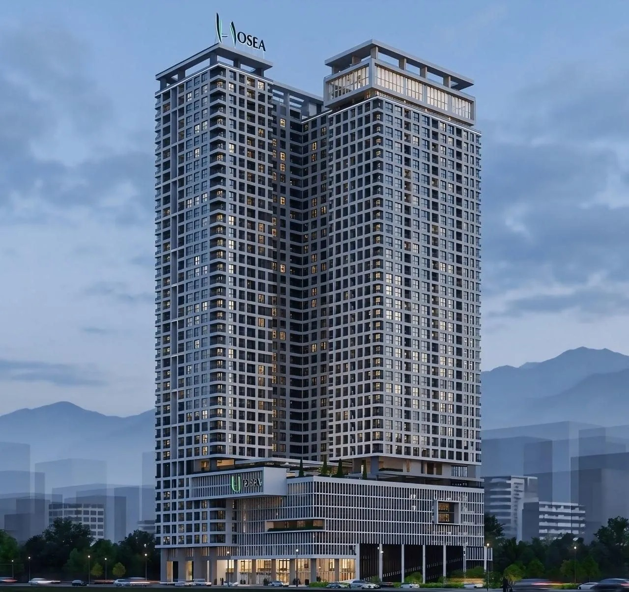 Full exterior rendering of the OSEA residential tower